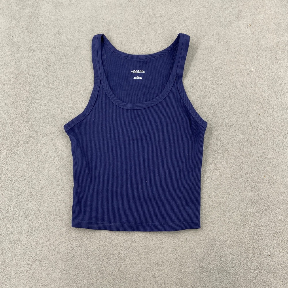 Wild Fable Navy Blue Ribbed Scoop Neck Crop Tank Top Small